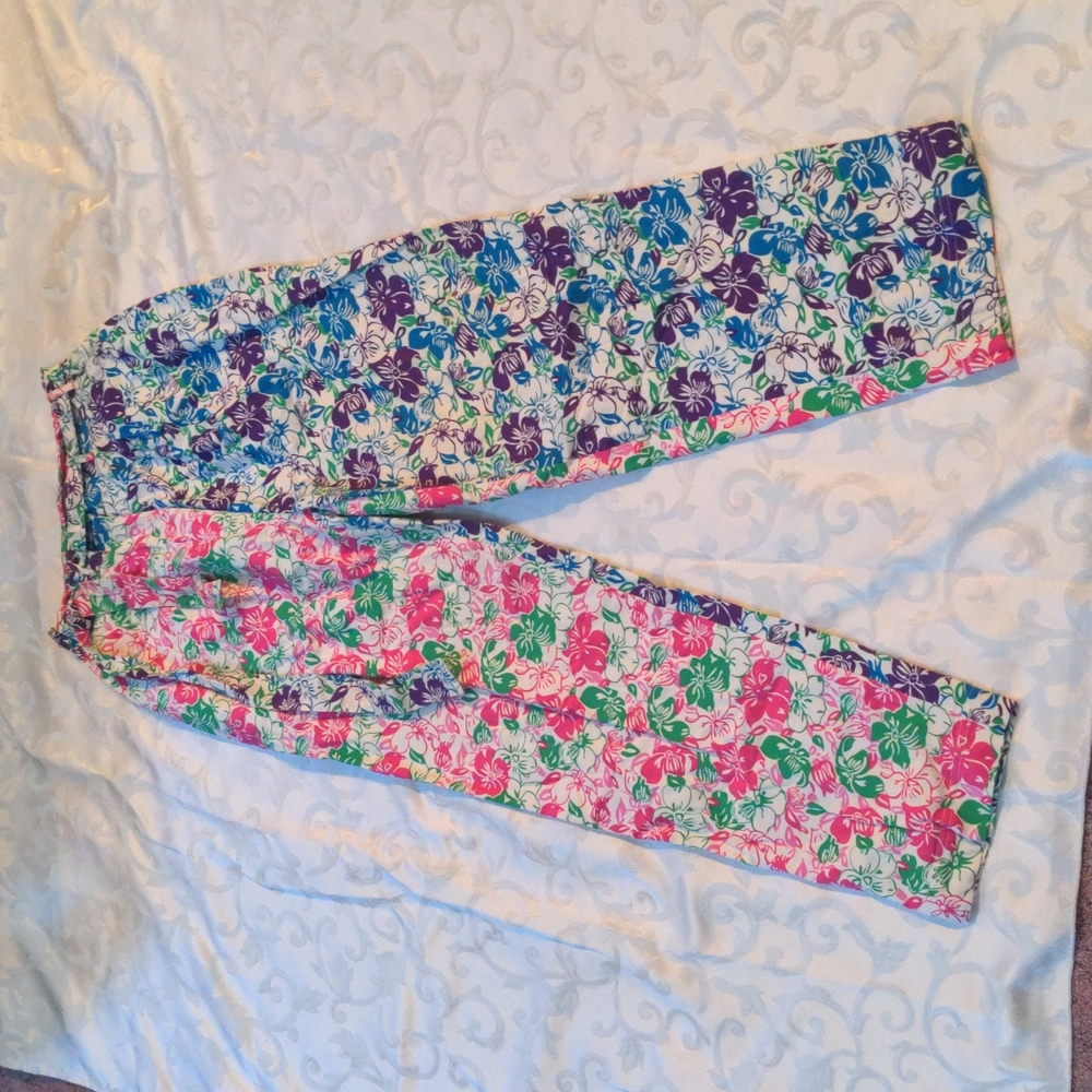 high waist floral print pants, Lilly Pulitzer, two tone trousers